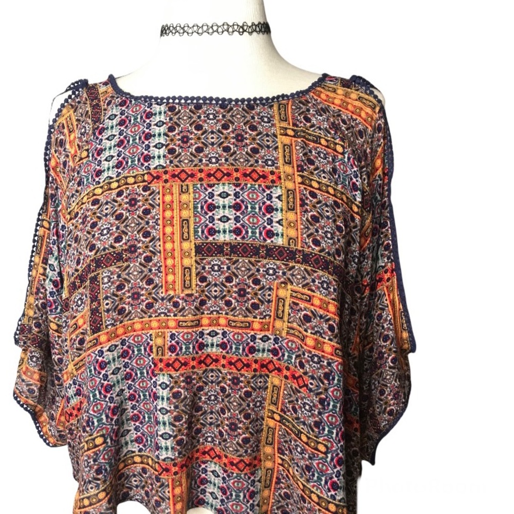 Open back Romantic crochet edge stained glass cropped blouse S